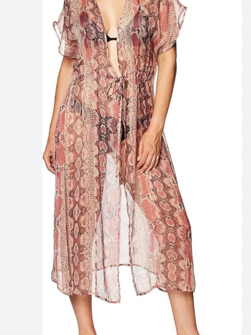 Betsy Johnson Pink Snake Print Sheer Duster Cover-Up - One Size Fits Most